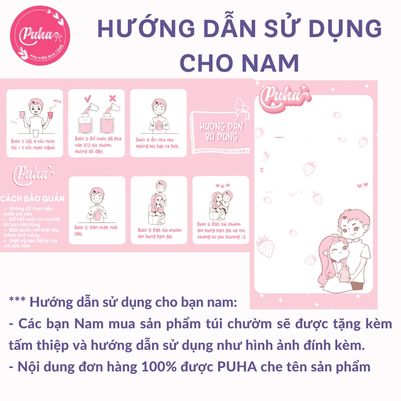 Túi chườm nóng lạnh PUHA 350ml, chườm ấm nóng giảm đau bụng kinh cho nữ, túi sưởi giữ nhiệt đa năng