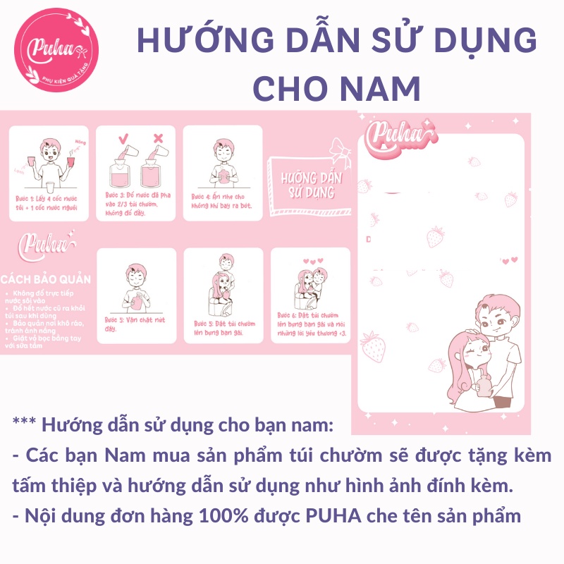 Túi chườm nóng lạnh đa năng PUHA 500ml, túi chườm nóng sưởi ấm giảm đau bụng kinh giảm đau hiệu quả cho nữ