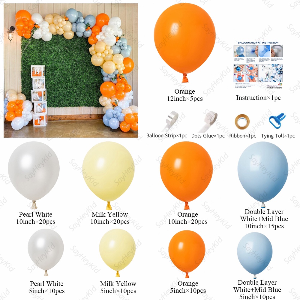 Set 125 Bong Bóng Hai Lớp Màu Cam Ngọc Trai Trắng Phong Cách Boho Trang Trí Tiệc