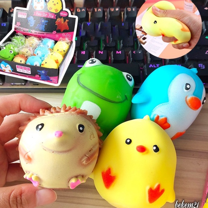 Squishy Mochi Thú Bóp Mềm Mịn Hình Con Gà Vàng Chim Cánh Cụt Xanh Ếch Xanh Nhím Nâu cực đáng yêu mochi sl