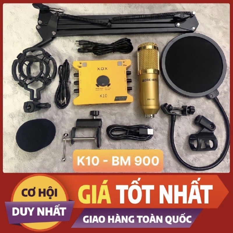 Combo Bộ Hát Livestream, Mic BM900 + Card xox K10 Bản Kỷ Niệm 10 năm + Tặng Tai Nghe + Chân kẹp+ Màng lọc âm