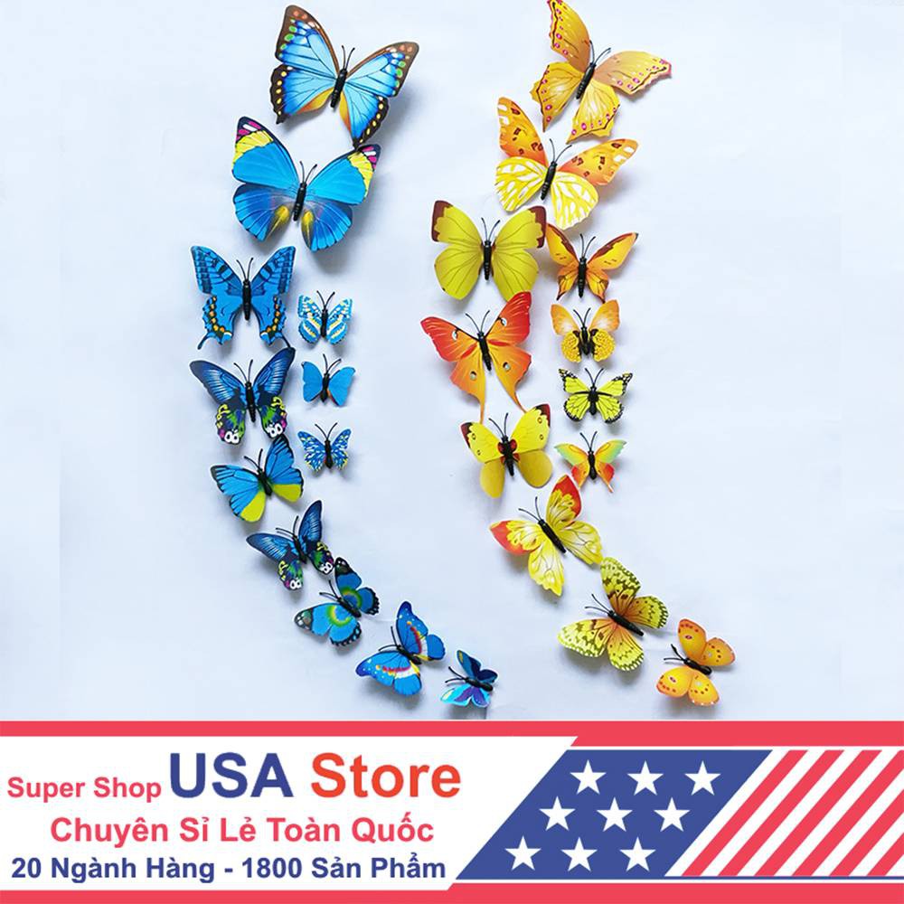 [Chọn Màu] Set 12 CON BƯỚM Tạo Hình 3D - Hình Dán Trang Trí Tường - Có Nam Châm Gắn Tủ Lạnh, Cửa Sổ | BigBuy360 - bigbuy360.vn