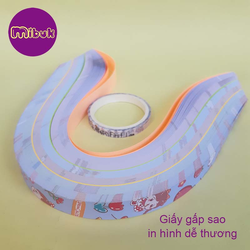 Giấy gấp sao in hình dễ thương màu pastel