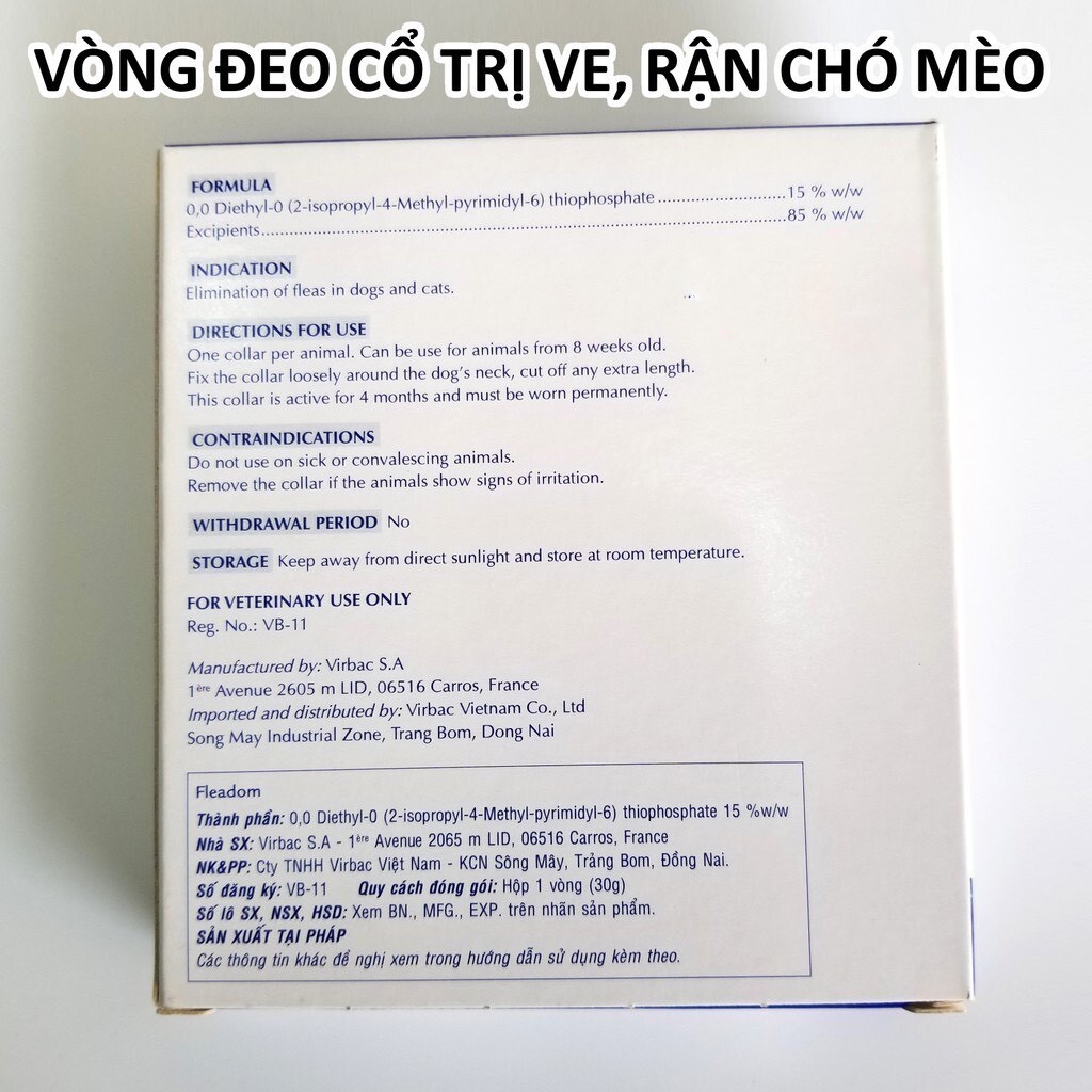 [Mã PET50K giảm Giảm 10% - Tối đa 50K đơn từ 250K] Vòng cổ chống ve rận, bọ chét cho chó mèo FLEADOM VIRBAC