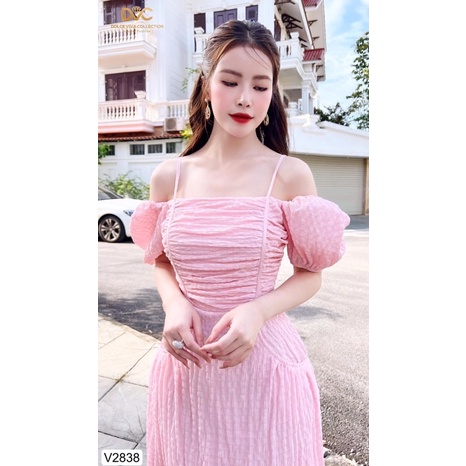 V2838 váy chữ A màu hồng