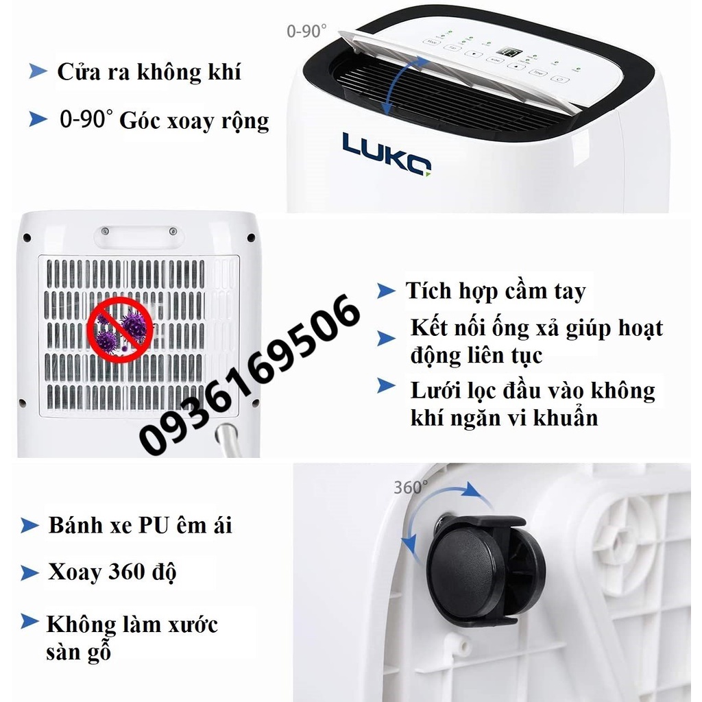 Máy hút ẩm Luko 20L/24 giờ - phòng 30-80m2-Có lọc không khí Cam kết chính hãng Đức có CO, CQ, VAT