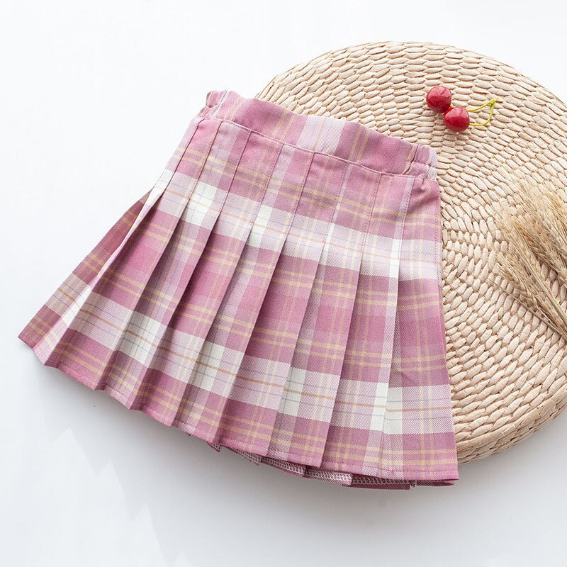 Fashion 4-12 Years Children Girls College Style Student Performance Pleated Plaid Skirts Bottoms