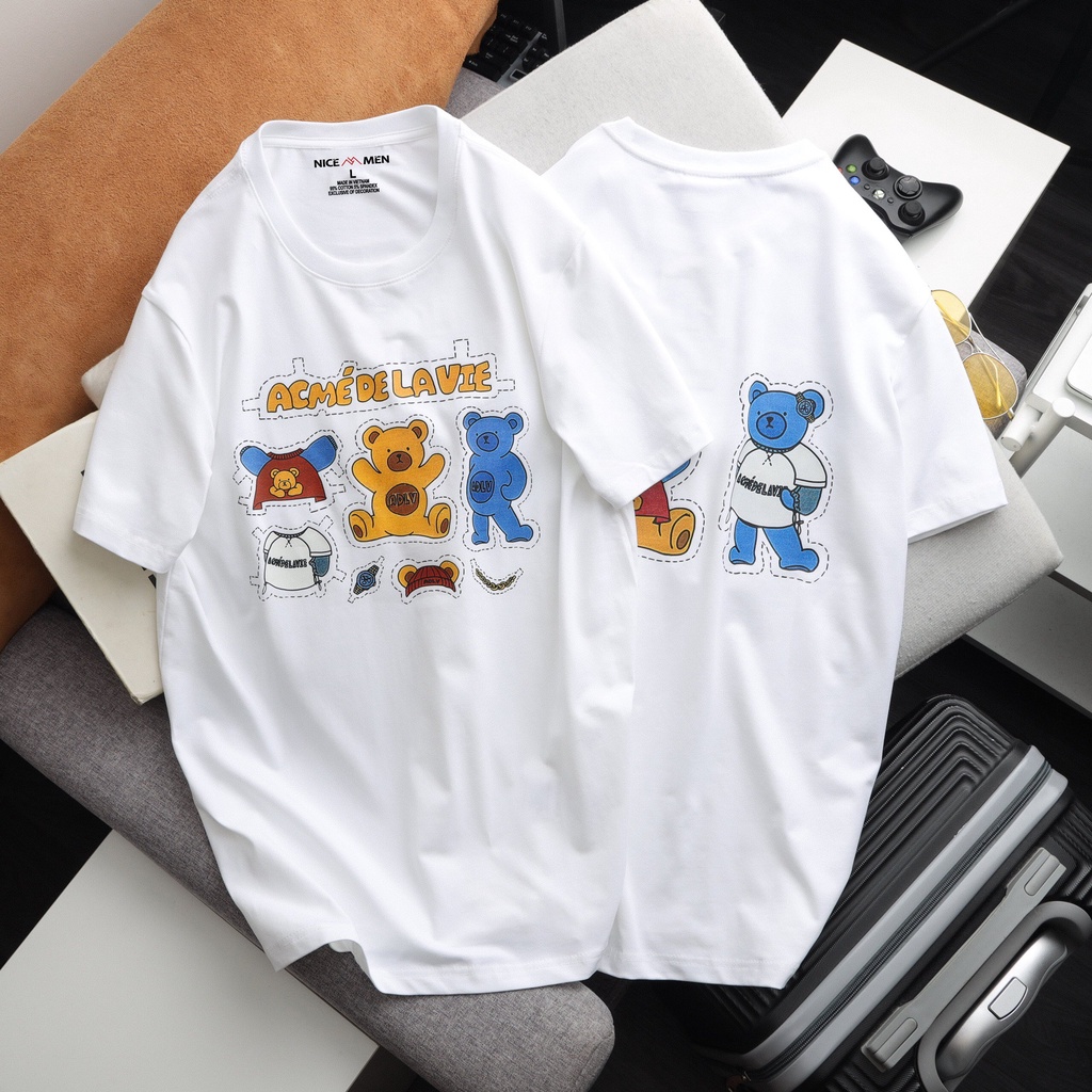 Áo Thun Form Rộng Phông Unisex Nam Nữ, Thun Cotton 95% Cao Cấp in hình Gấu Happy NICEMENAL8