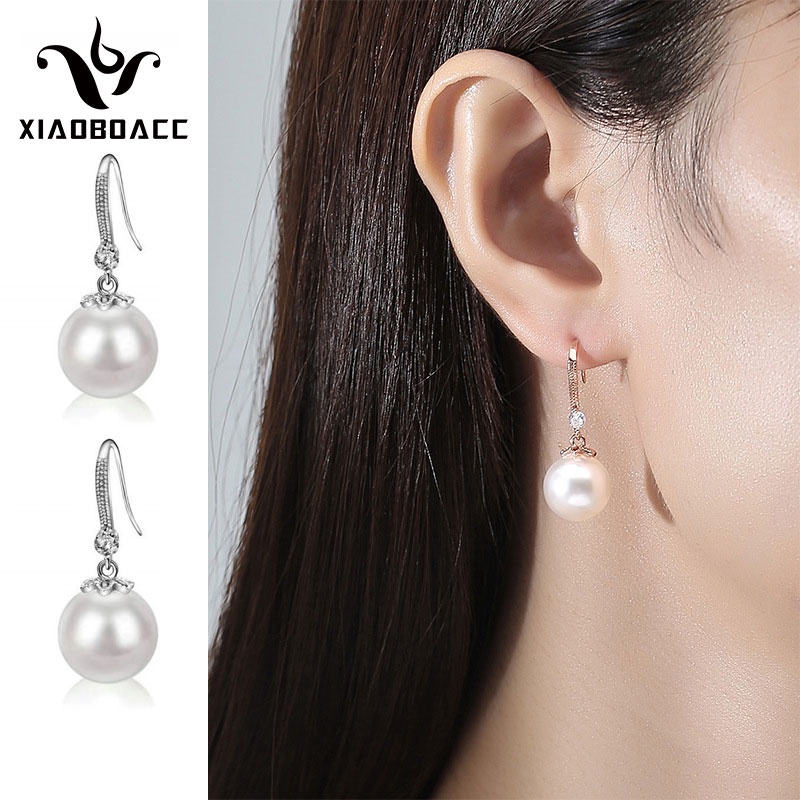 XiaoboACC Bông Tai Móc Đính Ngọc Trai Khảm Đá Thời Trang Hàn Quốc Đơn Giản