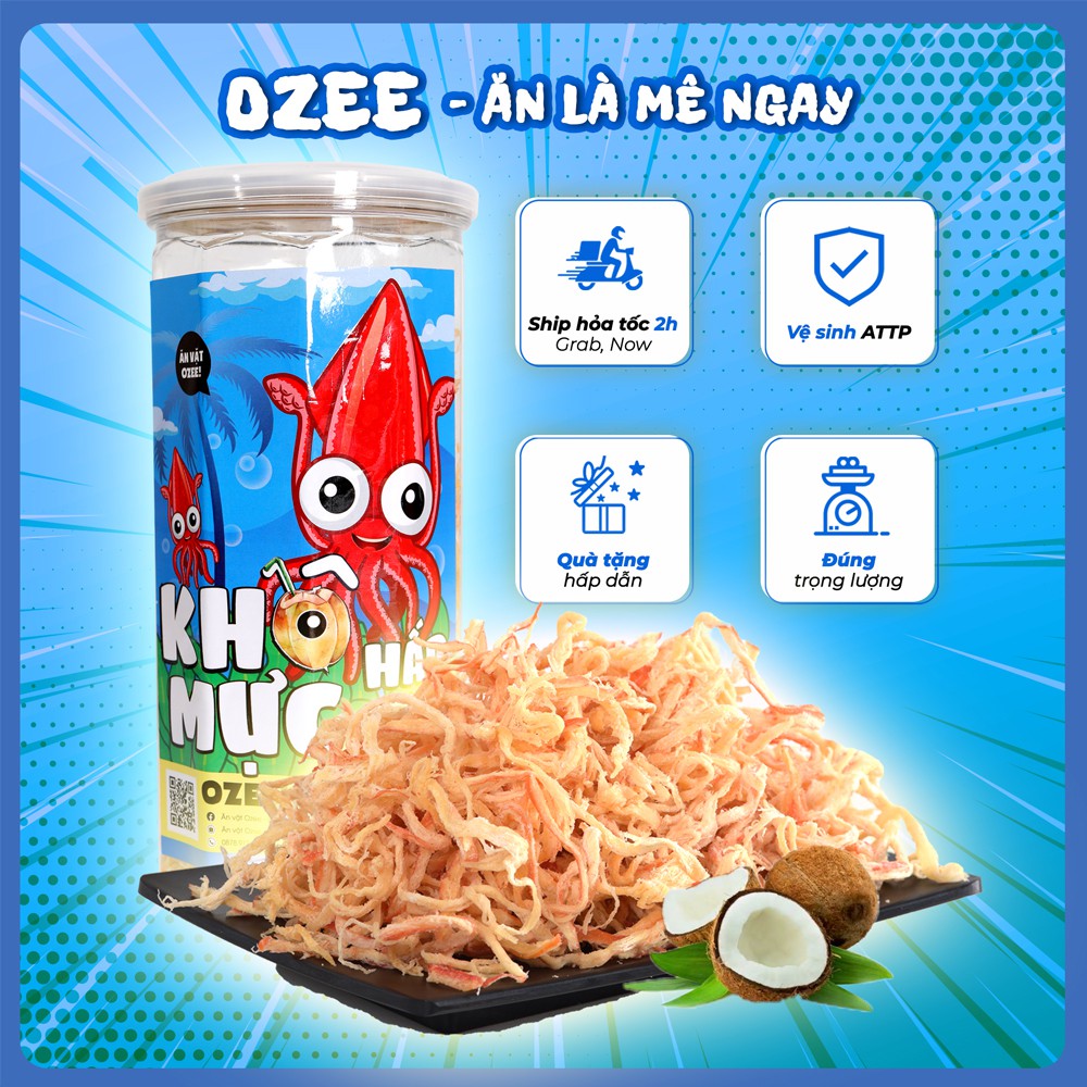 Mực sợi hấp nước dừa Ozee hộp 300g, Ăn vặt Hà Nội - Ăn là mê ngay