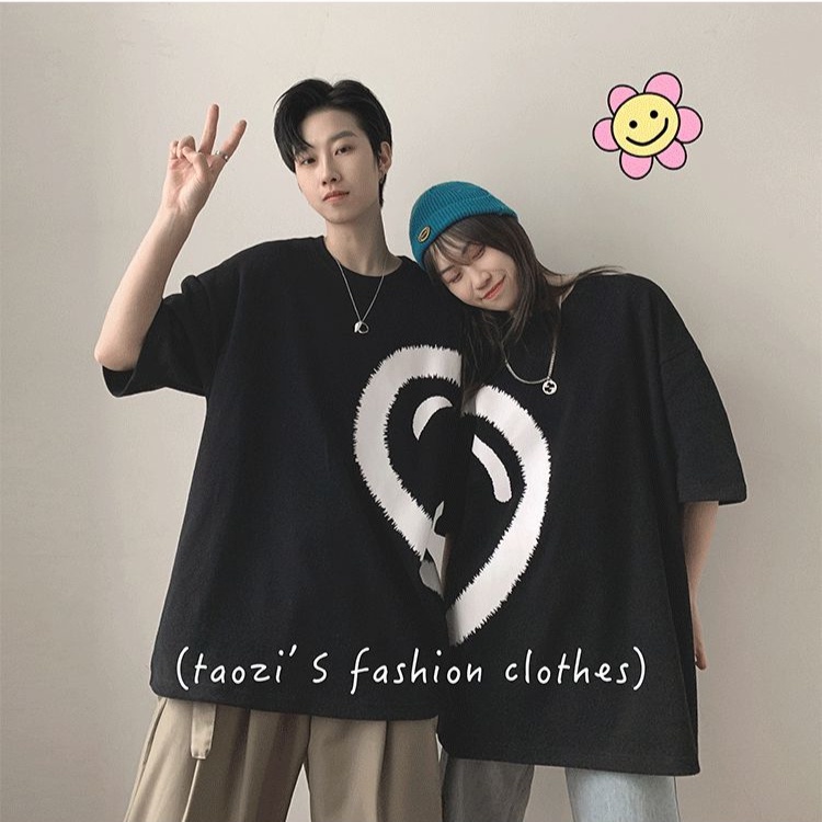 set đồ đôi nam nữ Cặp đôi tay ngắn áo thun nữ cotton mùa hè hàng hiệu love couple áo thun nam ngắn tay phiên bản hàn quốc của xu hướng cổ tròn tay ngắn năm điểm xu hướng t