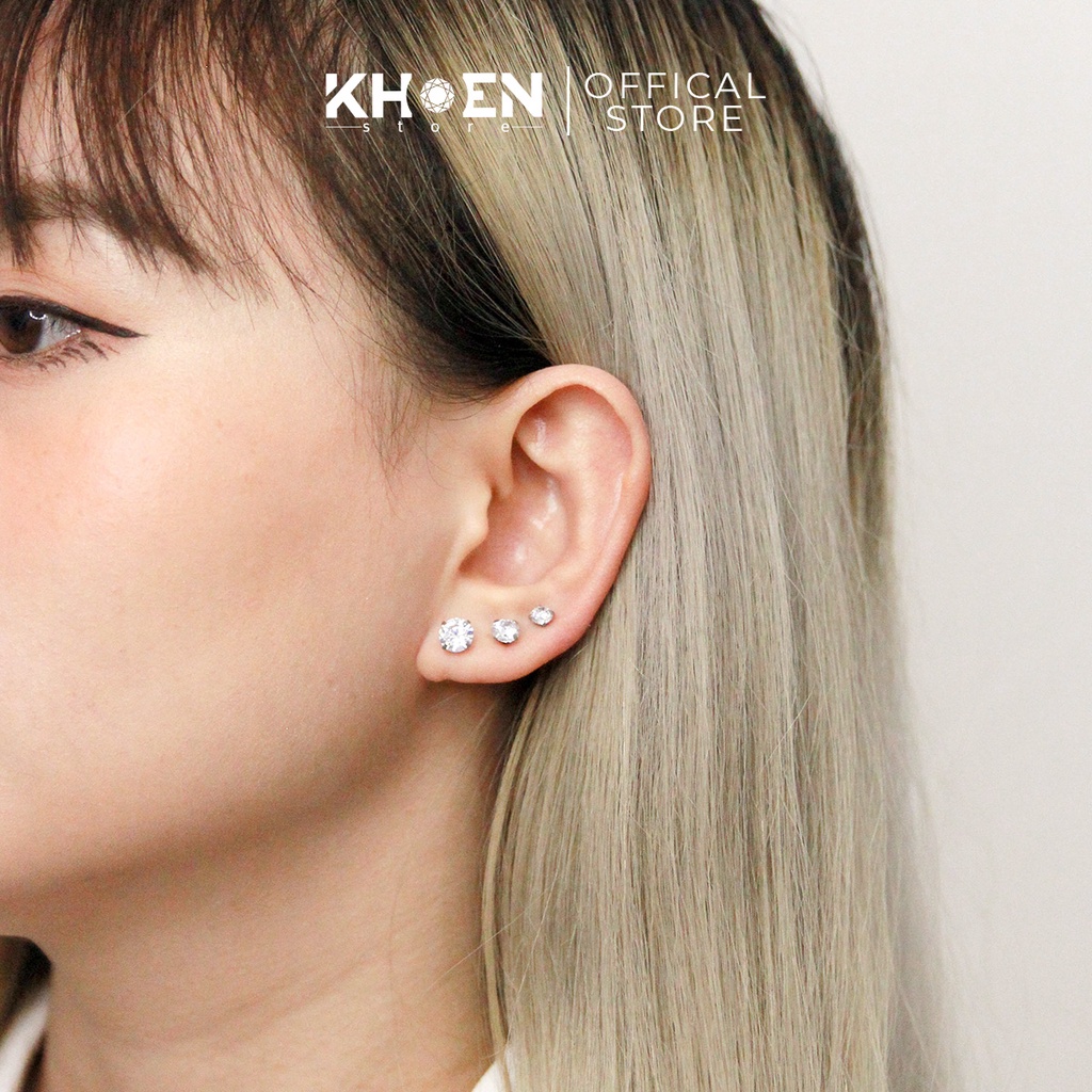 Khuyên tai đá tròn đầu bi  - Thép không gỉ - Khoen store