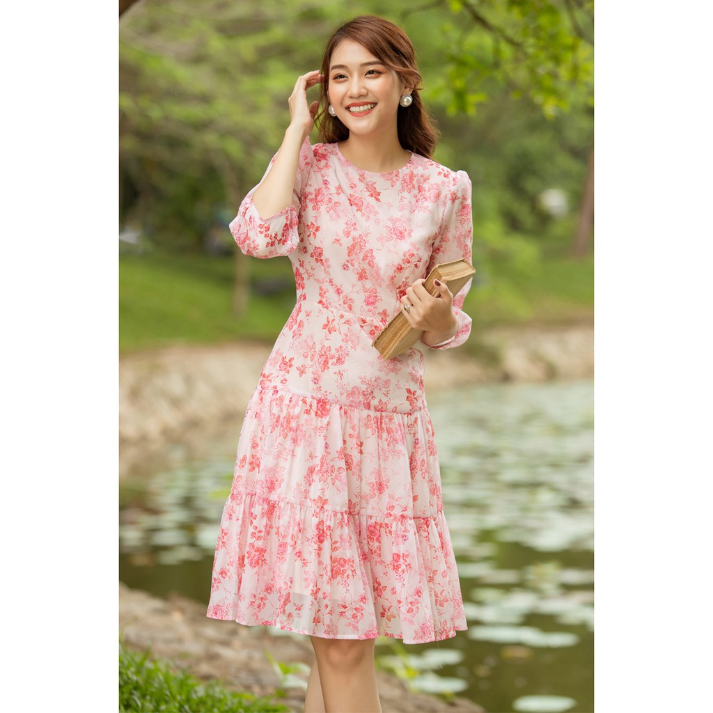 Jenny Le - Đầm tơ hoa tay lở Lily Dress JL178