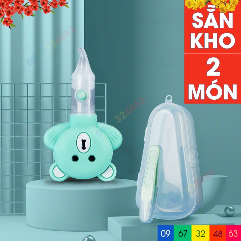 Hút mũi GẤU kèm nhíp gắp rỉ mũi có hộp đựng cho bé