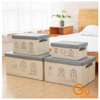 Hộp vải đựng quần áo có nắp đậy Gu Decor Wooden - Hộp đựng đồ lót,chăn màn, đồ chơi