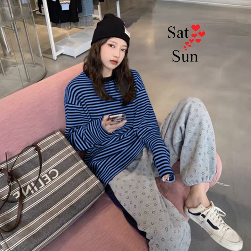 Áo thun thu đông nữ form rộng kẻ ngang cơ bản satsun