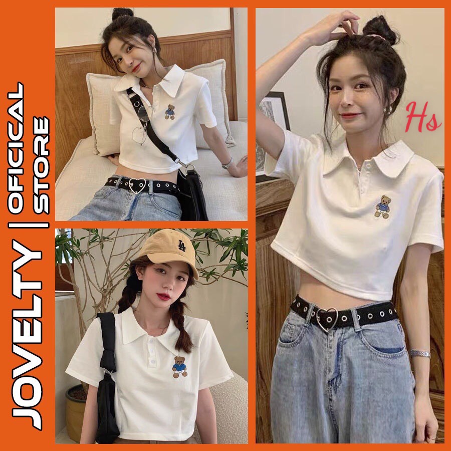Áo Polo Croptop In Hình Gấu Dễ Thương và cá tính