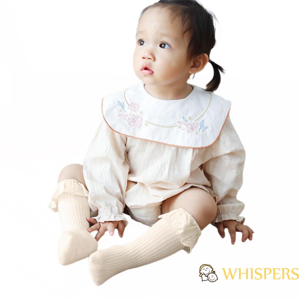 Vớ ống dài màu trơn phối ren chống trượt dành cho bé gái