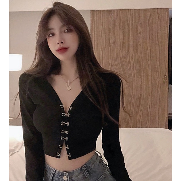 Áo thun COZOKC tay dài nút cài thời trang thu đông cho nữ