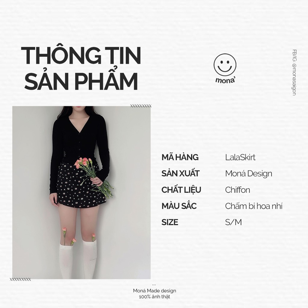 MONÁ - Chân váy ngắn họa tiết hoa nhí nàng thơ, chất chiffon dáng xòe - LALA SKIRT