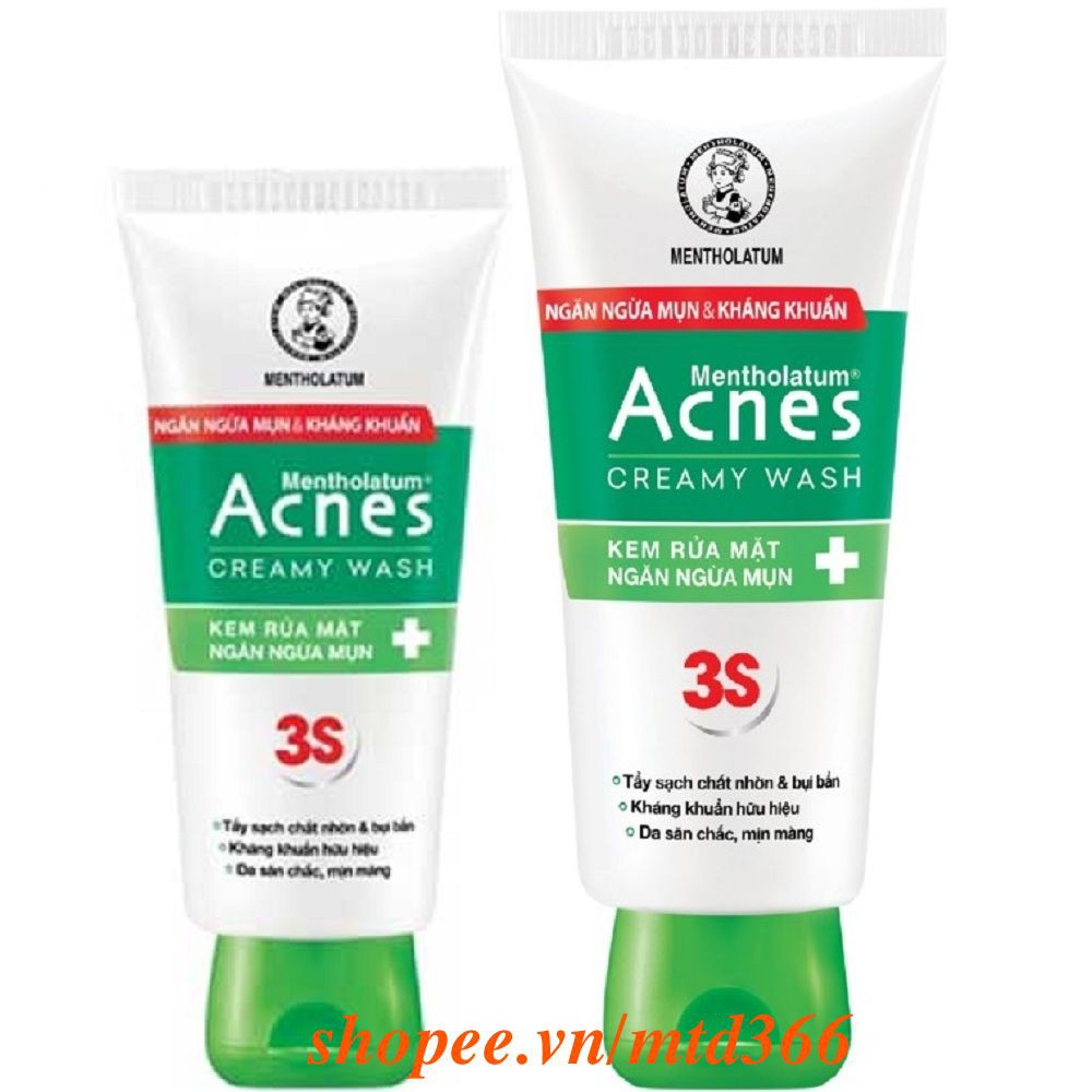 Sữa Rửa Mặt Acnes Trio 50g Giúp Ngừa Mụn Creamy Wash (Mẫu Mới Của Dòng 3S) Chính Hãng.