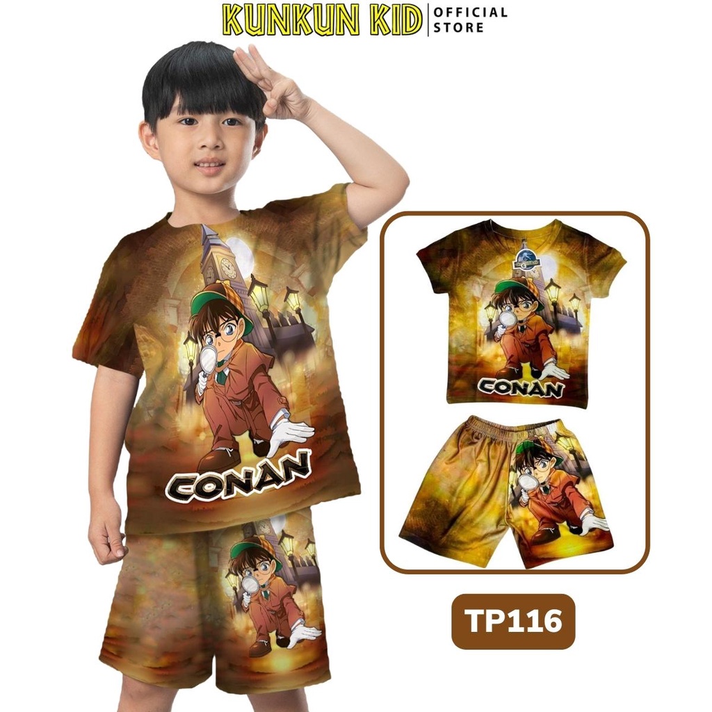 Quần áo bé trai Thun lạnh in 3d hình thám tử conan Kunkun Kid TP116 - Đồ bộ trẻ em size đại từ 10kg-40kg