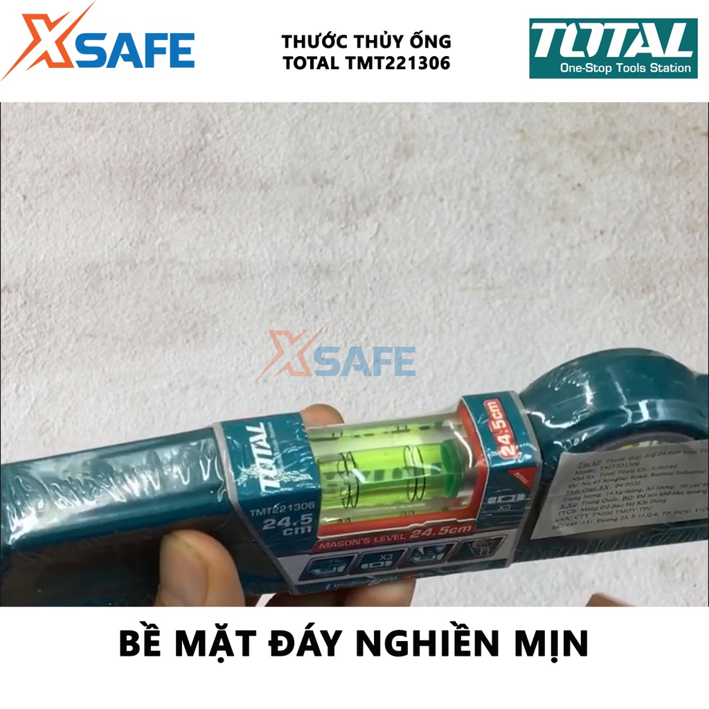 Thước thủy ống TOTAL TMT221306 Thước nivo dài 24,5cm, thân thước nhôm đúc nặng, chịu lực chịu nhiệt bền bỉ