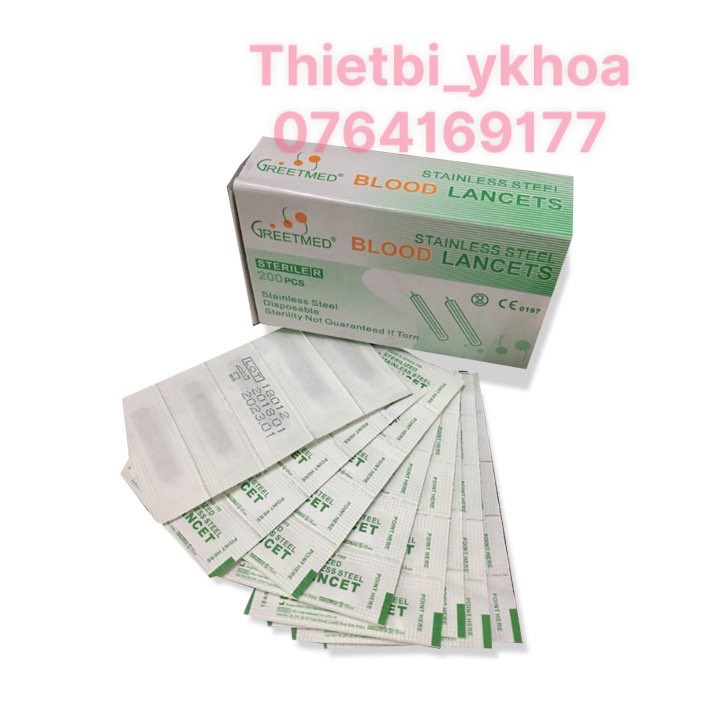 Kim lấy mụn - Kim chích máu Blood Lancet Hộp 200 cây - Kim Chích Lễ Mụn Greetmed -Kim chích mụn Lancets