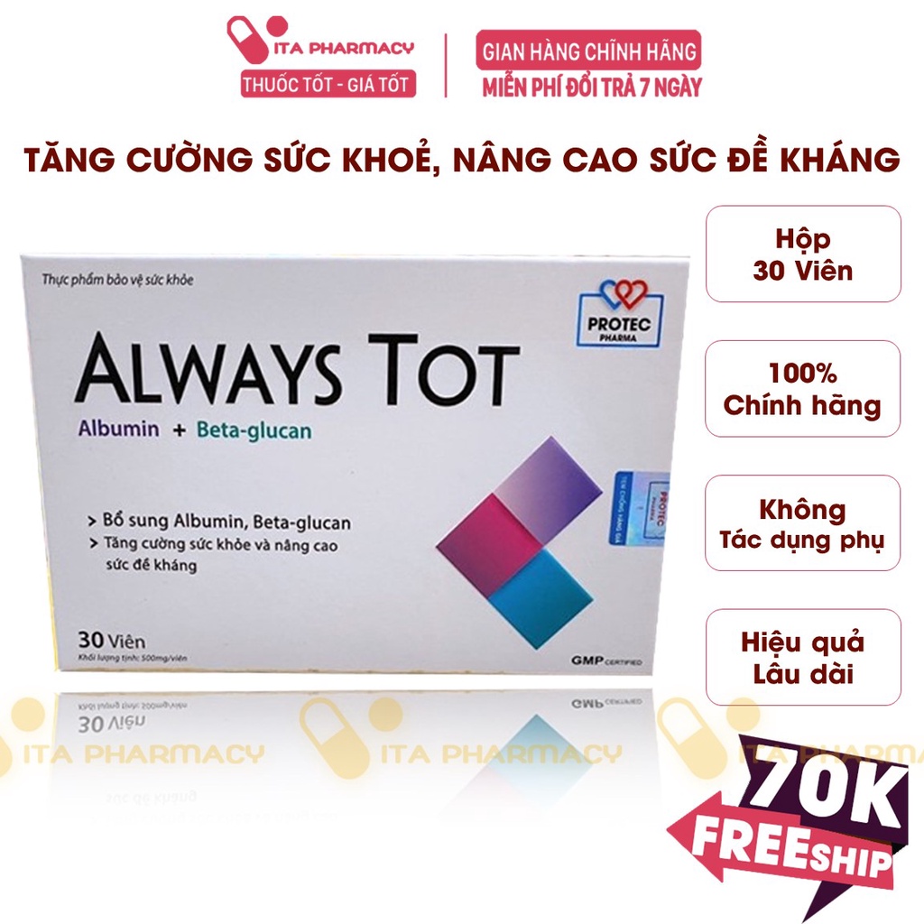 Viên Uống Tăng Sức Đề Kháng ALWAYS TOT Bổ sung Albumin và betaglucan cho cơ thể Hộp 30 viên