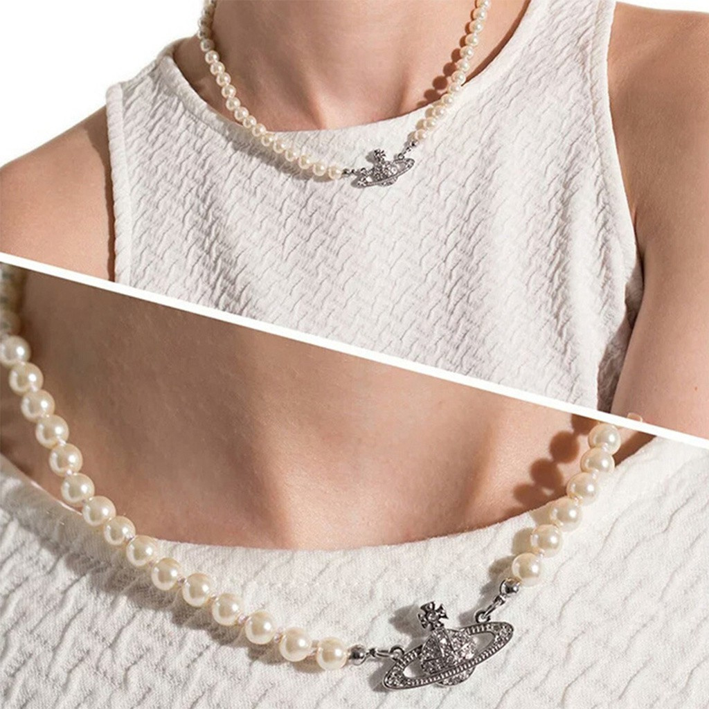 Dây Chuyền Đeo Sát Cổ Mặt Hình Hành Tinh Đính Ngọc Trai Nhân Tạo Nhiều Màu Thời Trang Dành Cho Nữ