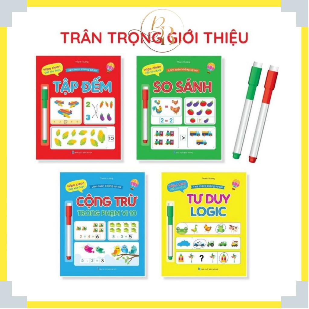 Combo 4 Vở Viết Xóa Được - Wipe Clean: Làm Toán Không Sợ Sai - Tặng Kèm 2 Bút 200k