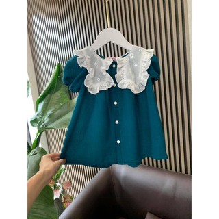Váy đầm tiểu thư mùa hè màu xanh bé gái
