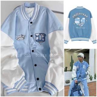 Áo khoác cardigan bomber nỉ chữ undertrap hình thiên thần xanh- freeship - form rộng unisex jacket