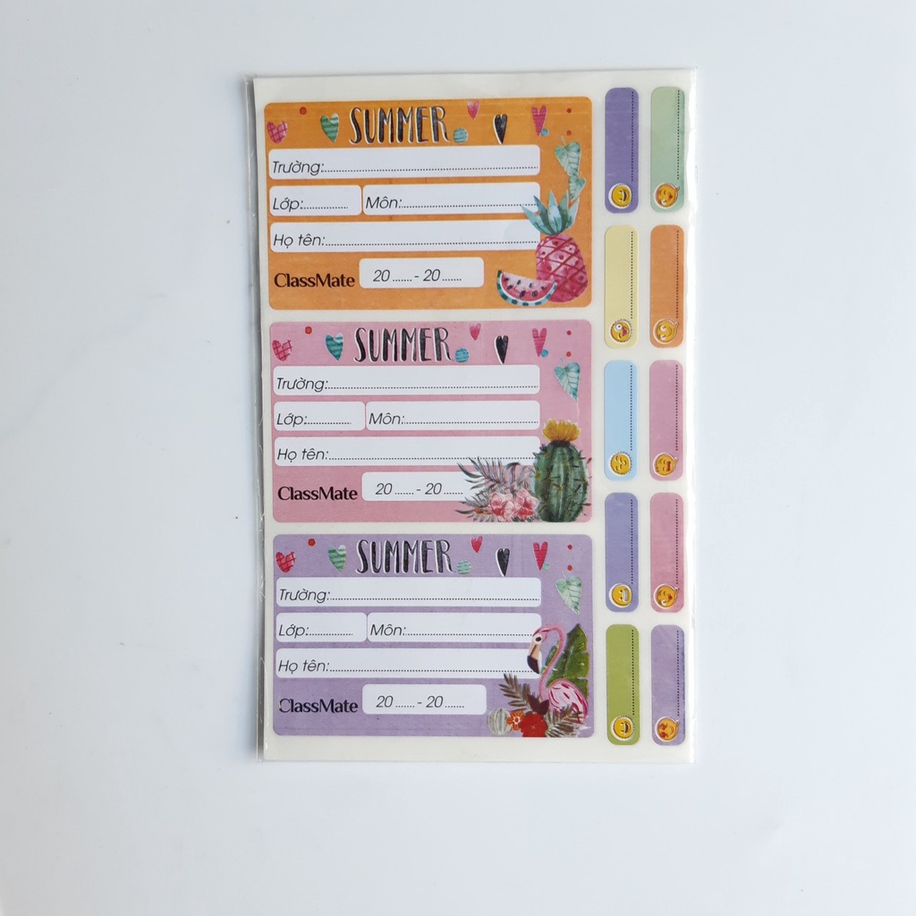 Nhãn Vở Có Keo Dán Sẵn CLASSMATE Chất Liệu Giấy Bóng Nổi Bật, Họa Tiết Summer Dễ Thương 15 Cái/ Tập CL-NT218