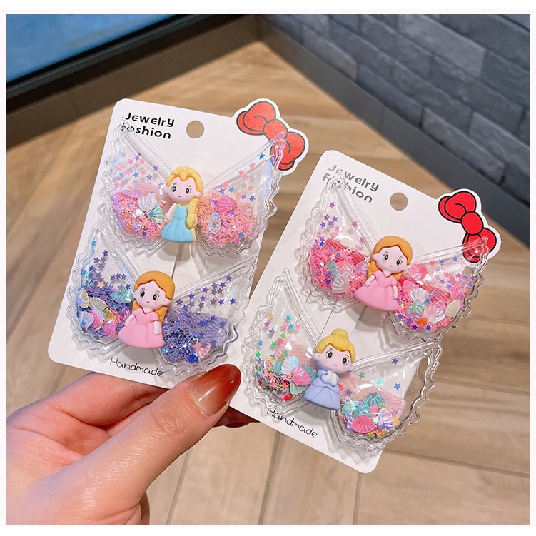 Kẹp Tóc Hình Đôi Cánh Thiên Thần Hoạt Hình Phối Kim Tuyến Xinh Xắn Phong Cách Mới Cho Bé Gái