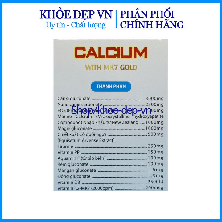 Calcium With MK7 Gold -Canxi sữa tăng chiều cao, chắc khỏe xương cho bé từ 6 tháng- Hộp 20 gói