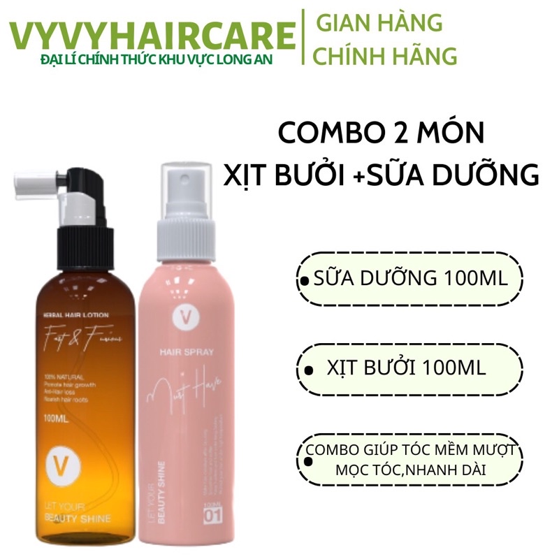 COMBO XỊT BƯỞI MỌC TÓC VÀ SỮA DƯỠNG CẤP ẨM GIÚP MỀM MƯỢT TÓC VYVYHAIRCARE