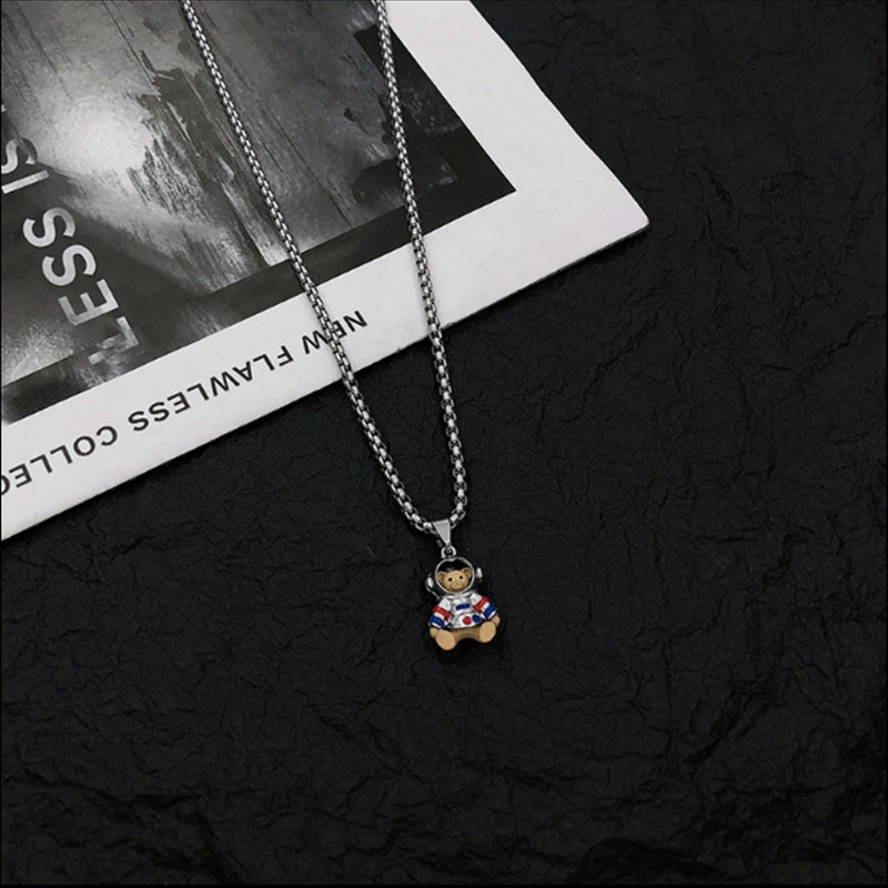 XiaoboACC Vòng Cổ Mặt Hình Gấu Phi Hành Gia Bằng Thép Không Gỉ Phong Cách Hip Hop 60cm