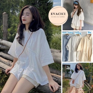 Áo Sơ Mi Nữ Vạt Lệch 3 Màu Cách Điệu form Hàn Quốc Siêu Xinh. Sơ mi cộc tay vạt lệch nhún cách điệu.