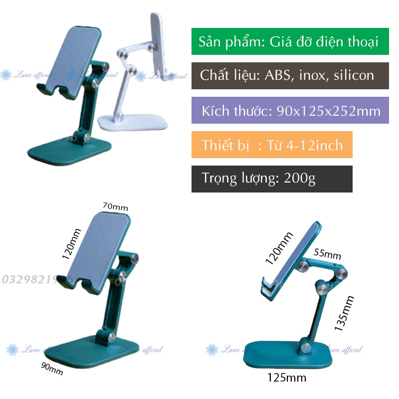 Giá đỡ điện thoại giá đỡ máy tính bảng cao cấp để bàn gấp gọn dùng livestream học online, xem phim