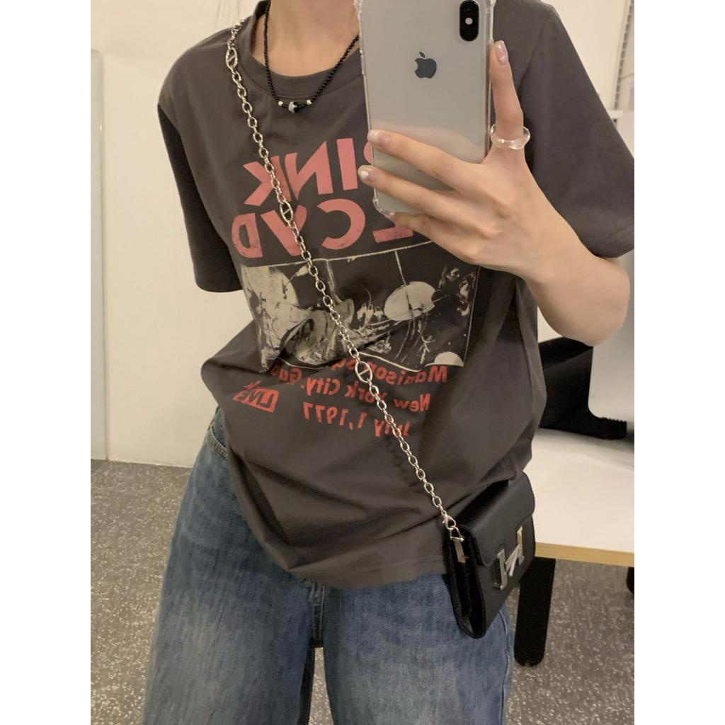 Áo Thun Tay Ngắn Form Rộng Họa Tiết In Theo Phong Cách Hàn Quốc