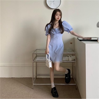 Đầm Tay Phồng Chiết Eo Phong Cách Pháp Cổ Điển