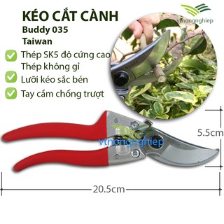 Kéo cắt cành Buddy BD-035, xuất xứ Đài Loan, thép SK5 độ cứng cao, tay cầm chống trượt, chuyên dùng cắt tỉa cành cây.