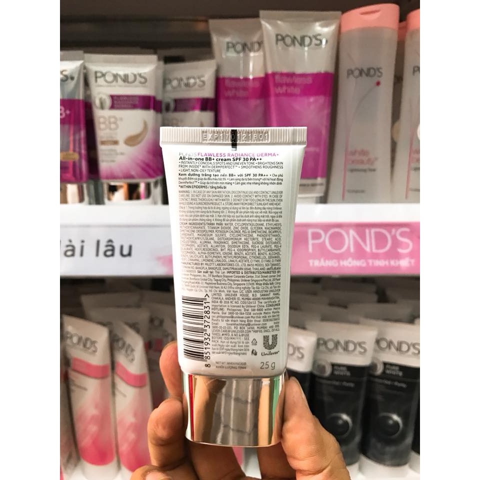 (BB mới 2018 25g) Kem Dưỡng Trắng Tạo Nền BB Cream Pond's Flawless Radiance Derma+ chính hãng công ty