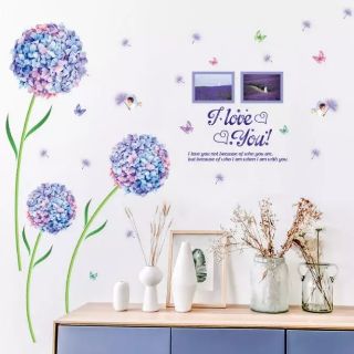 Decal dán tường cẩm tú cầu tím