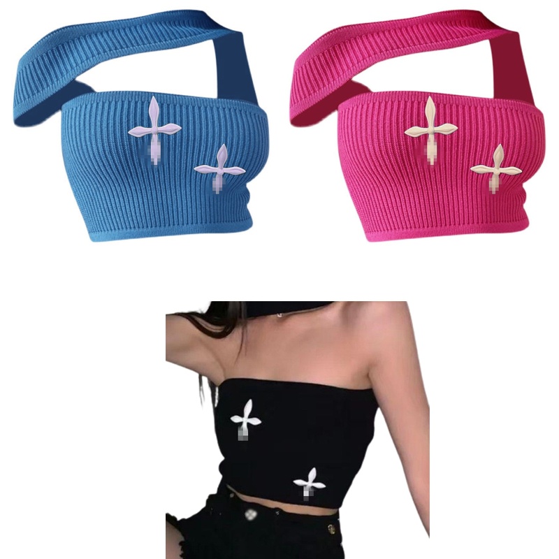 Brroa Áo Ống Croptop Dệt Kim Hở Vai Có Gân Hở Vai In Họa Tiết Chéo Quyến Rũ Cho Nữ