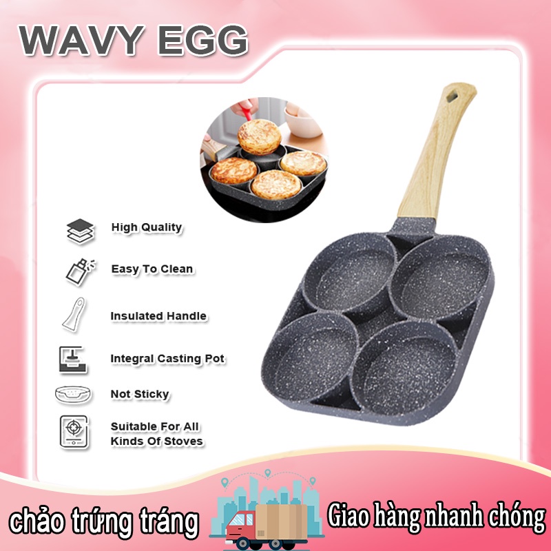 Chảo chống dính bốn lỗ Chảo trứng tráng bốn lỗ sáng tạo Không dính, không khói Bếp gas và bếp từ đều sử dụng được