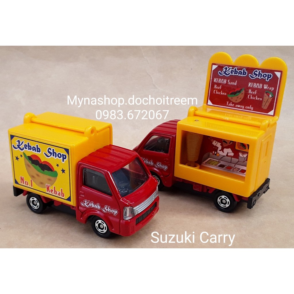 Xe mô hình tĩnh tomica - Suzuki Carry (xe bán hàng: Kebab shop) (đỏ, vàng)