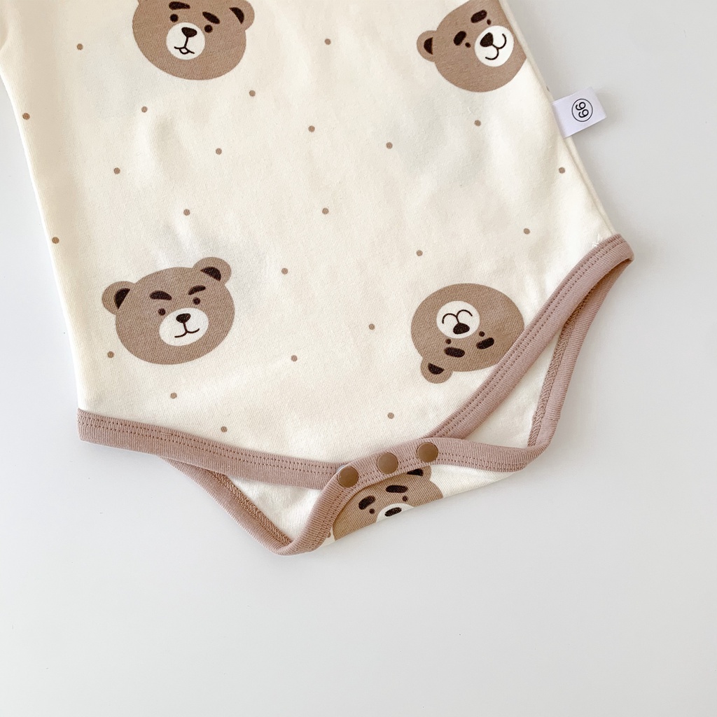 Bộ Áo Liền Quần Tay Ngắn In Hình Gấu + Băng Đô Dễ Thương Phong Cách Hàn Quốc Thời Trang Mùa Hè Cho Bé