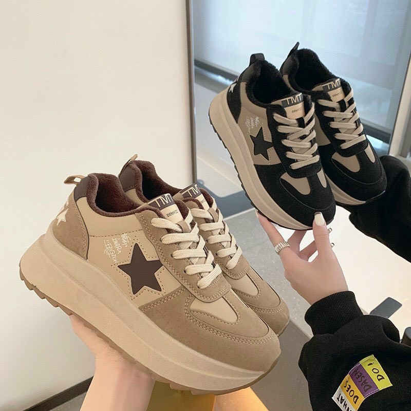 Giày Nữ Đế Cao Sneaker Nâng Đế Giày Thể Thao Ngôi Sao Da Lộn